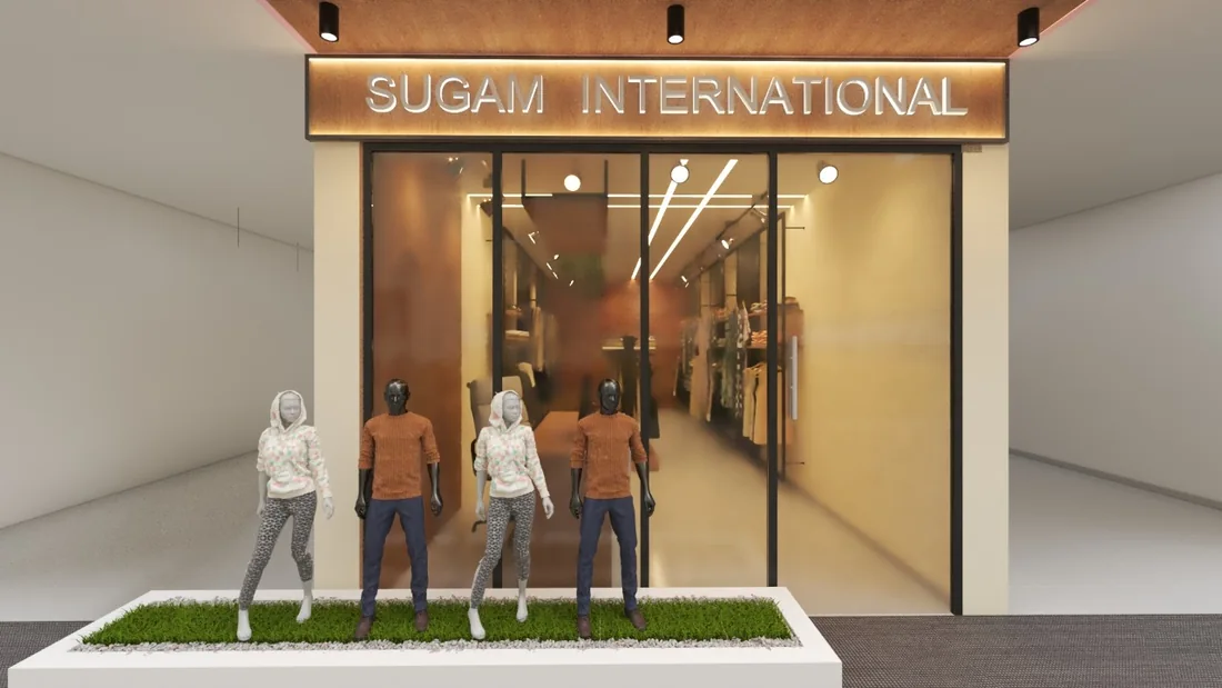 Retail storefront design with glazing, illuminated signage and window displays